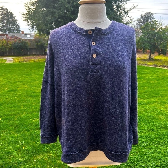 Free People Beach 1/4 Button Knit Sweatshirt | Size X-Small - Picture 1 of 6